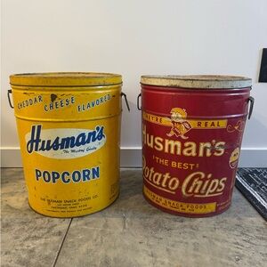 Husman's Vintage Popcorn & Potato Chips Tin Set - Yellow & Red